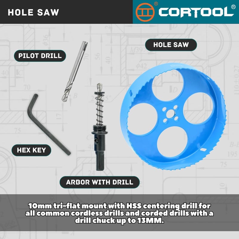 Cortool 6-1/8 Inch Hole Saw with Arbor for Metal and Wood Cutting, Bi-Metal Hole Cutter, 6-1/8" Hole Saw Kit for Drywall, Wood, PVC Boards, Fiberglass and Vent Pipes - Image 3